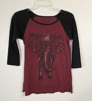 LOL Vintage Long Sleeve Pullover Tee Women XS Elephant Graphic Red Black